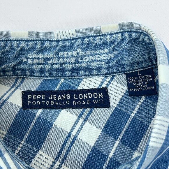 Pepe Jeans London Men's Striped Button Down Size L  Shirt | Blue & White Cotton - Picture 7 of 10